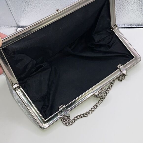Silver Clutch/Handbag with Metal Rose Closure - Picture 6 of 14